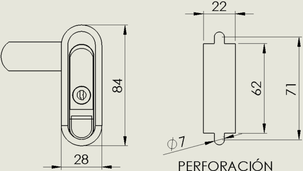 CERRADURA BOMBIN 70MM NEGRA - Image 3