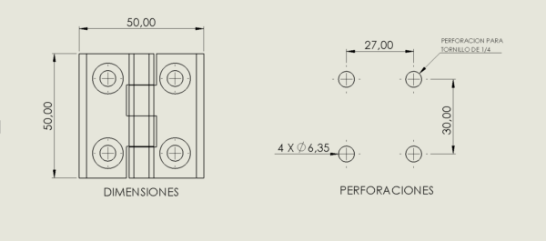 BISAGRA ALETA PERFORADA 50MM ZAMAK CROMADA - Image 3