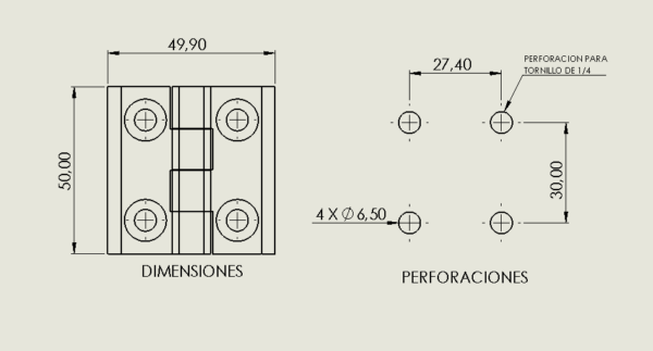 BISAGRA ALETA PERFORADA 50MM ZAMAK NEGRA - Image 3