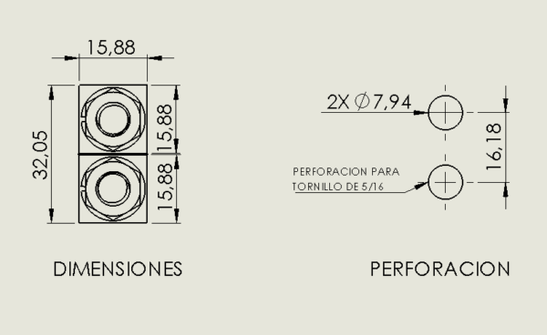 BISAGRA DOS CUBOS 5/8" INOX - Image 3