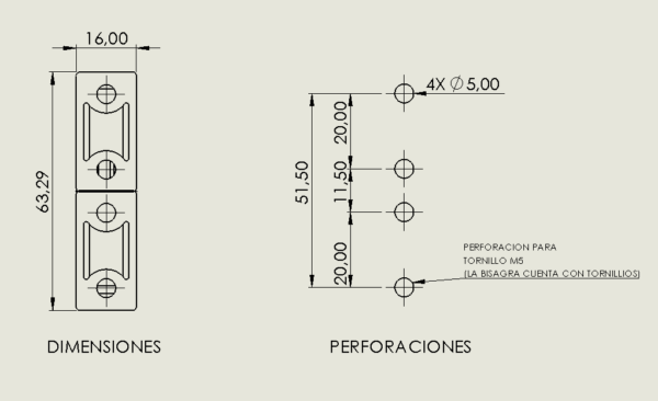 BISAGRA ZAMAK MEDIA CAÑA NEGRA TORNILLO HEXAGONAL - Image 3